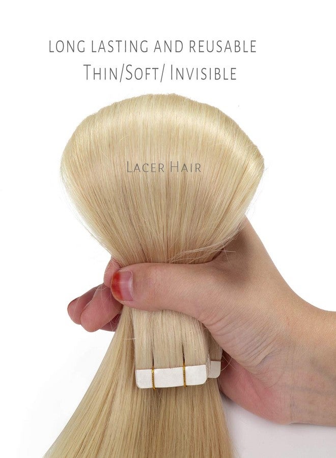 Lacer 22 Inch Hair Extensions Tape in Remy Human Hair Natural Platinum Blonde Color PU Skin Weft Double Side Real Human Hair Tape in Hair Extemsions 50g 20pcs/set - Image 2